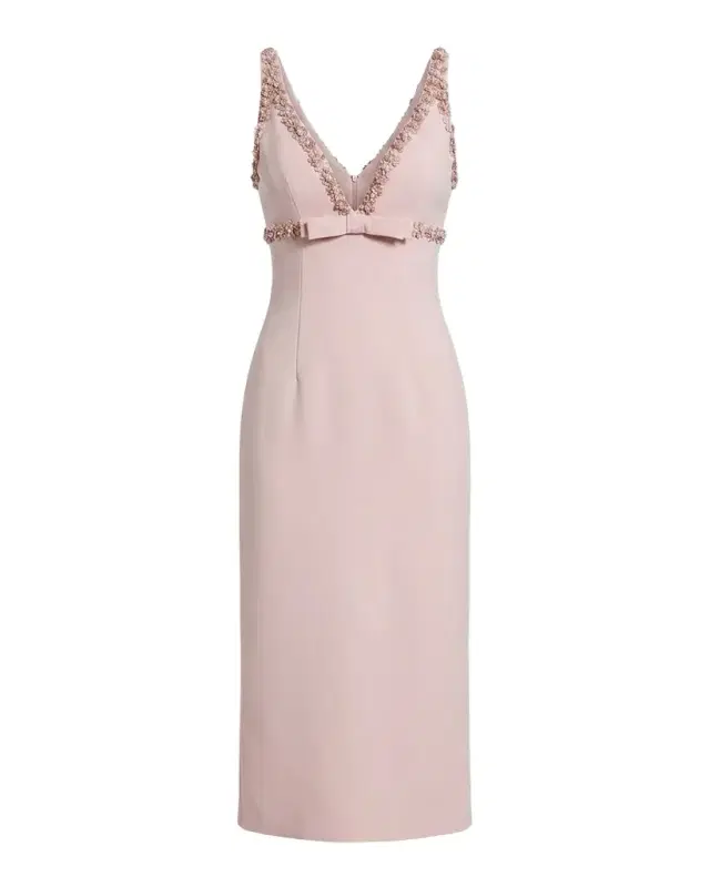 Mac Duggal Beaded Bow-Front Crepe Midi Dress