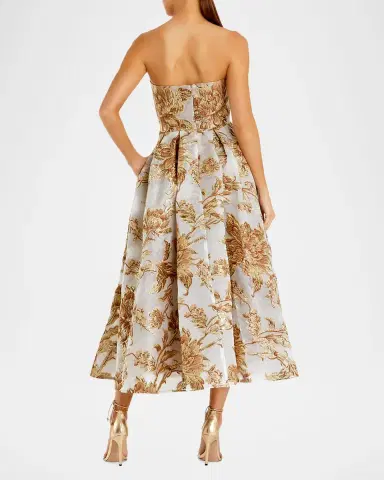 Mac Duggal Petite Strapless Brocade Fit & Flare Midi Dress w/ Pockets | Thumbnail 3 Mac Duggal Petite Strapless Brocade Fit & Flare Midi Dress w/ Pockets | Thumbnail 3