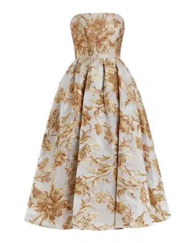 Mac Duggal Petite Strapless Brocade Fit & Flare Midi Dress w/ Pockets | Thumbnail 1 Mac Duggal Petite Strapless Brocade Fit & Flare Midi Dress w/ Pockets | Thumbnail 1