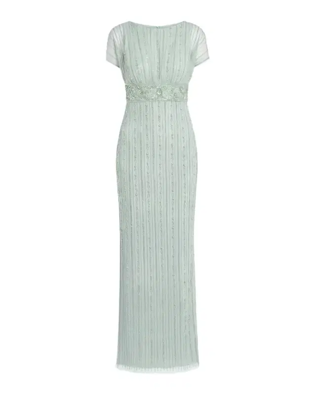Mac Duggal Embellished Mesh Blouson Column Gown