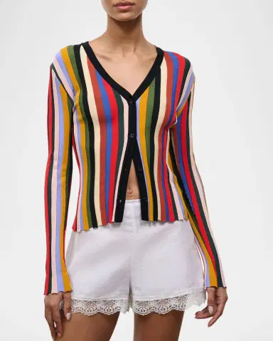 Staud Ezra Striped Button-Down Cardigan | Thumbnail 4
