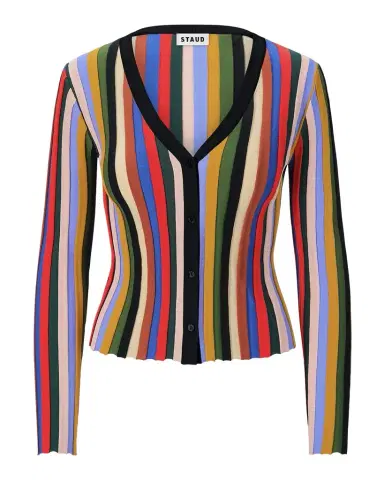 Staud Ezra Striped Button-Down Cardigan | Thumbnail 1