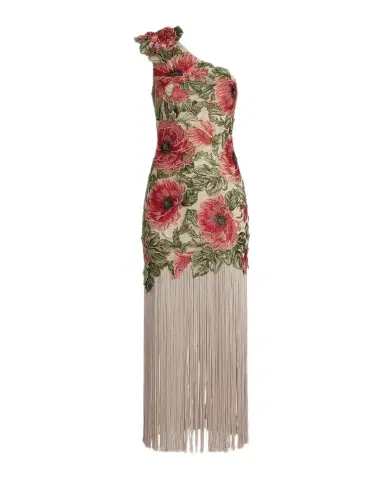 Mac Duggal Floral-Embroidered One-Shoulder Gown with Fringe Skirt | Thumbnail 1 Mac Duggal Floral-Embroidered One-Shoulder Gown with Fringe Skirt | Thumbnail 1