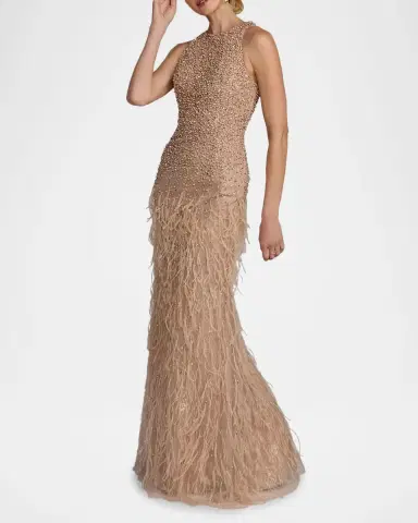 Mac Duggal Beaded Feather-Trimmed Gown | Thumbnail 2