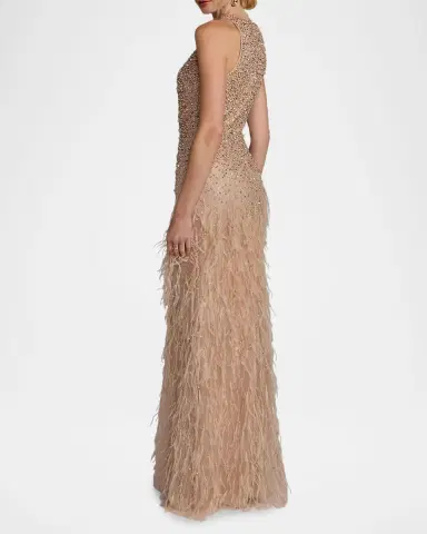 Mac Duggal Beaded Feather-Trimmed Gown | Thumbnail 3