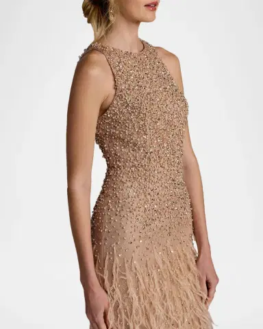 Mac Duggal Beaded Feather-Trimmed Gown | Thumbnail 4