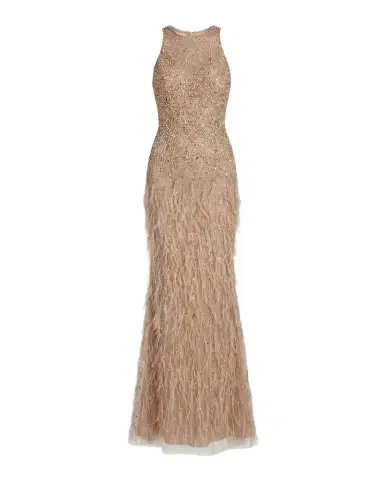 Mac Duggal Beaded Feather-Trimmed Gown | Thumbnail 1