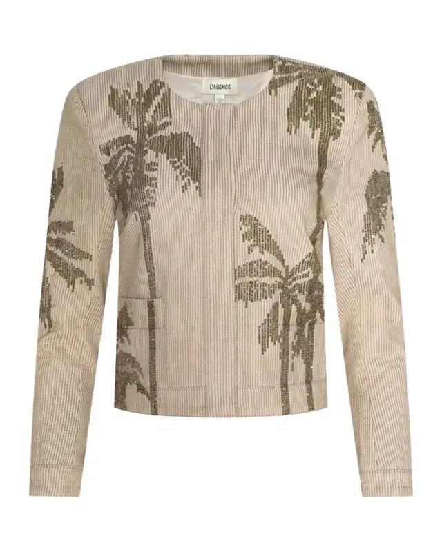 L 'Agence Lian Palm Tree Beaded Crop Jacket