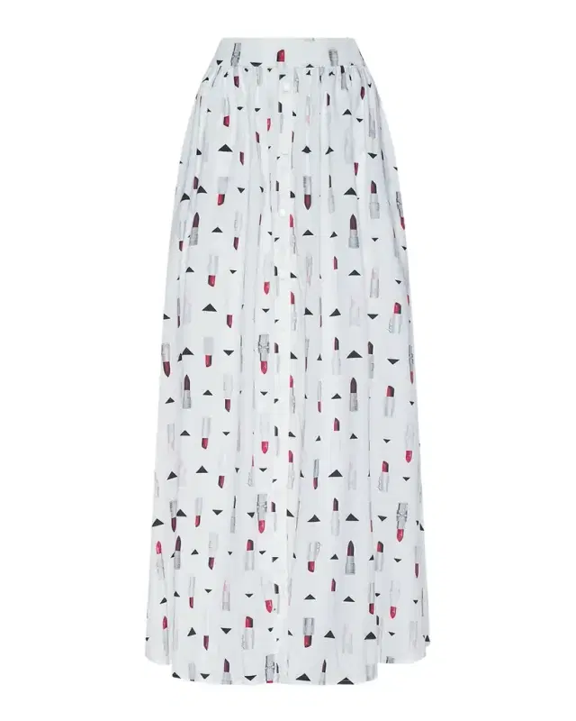 Seina Lipstick-Print Midi Skirt