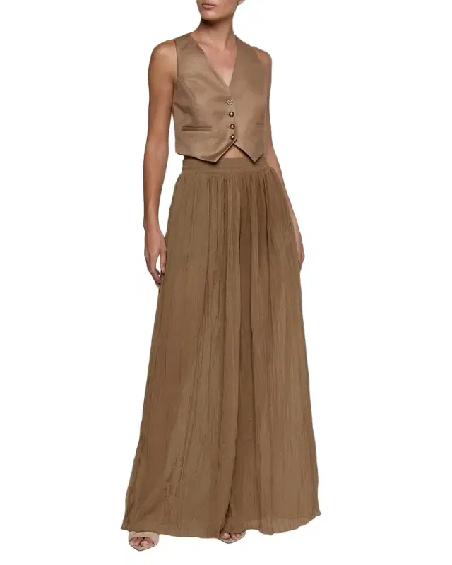 Ethel Wide-Leg Crinkled Chiffon Pants