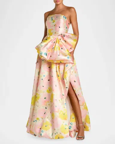 Mac Duggal Floral-Print Mikado Satin Strapless Gown | Thumbnail 2 Mac Duggal Floral-Print Mikado Satin Strapless Gown | Thumbnail 2