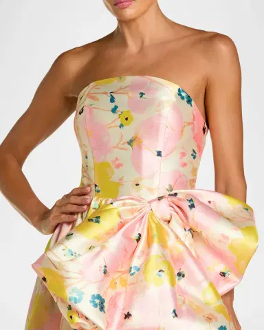 Mac Duggal Floral-Print Mikado Satin Strapless Gown | Thumbnail 4 Mac Duggal Floral-Print Mikado Satin Strapless Gown | Thumbnail 4