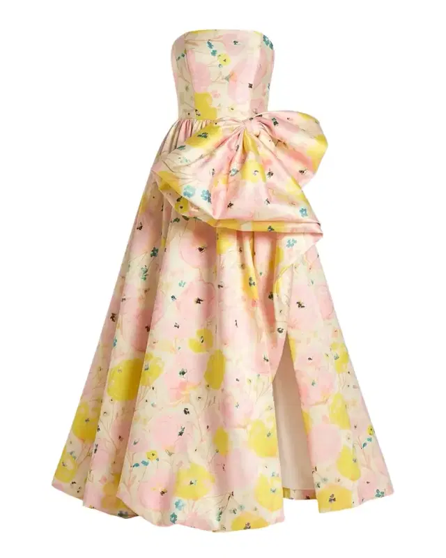 Mac Duggal Floral-Print Mikado Satin Strapless Gown