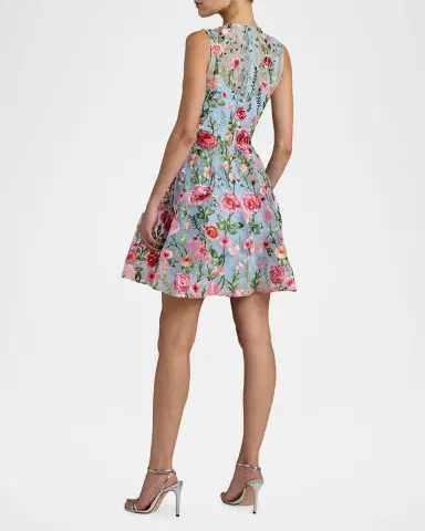 Mac Duggal Floral-Embroidered Lace Illusion A-Line Mini Dress | Thumbnail 3 Mac Duggal Floral-Embroidered Lace Illusion A-Line Mini Dress | Thumbnail 3