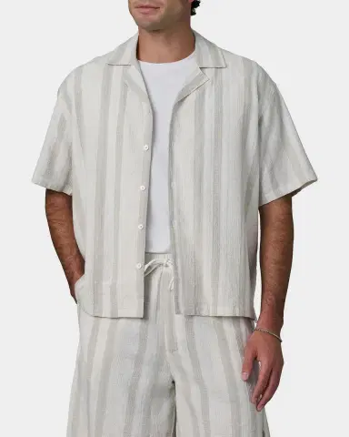 Joe's Jeans Men's Dobby Stripe Cotton and Linen Cabana Shirt | Thumbnail 4