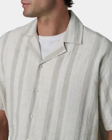 Joe's Jeans Men's Dobby Stripe Cotton and Linen Cabana Shirt | Thumbnail 5