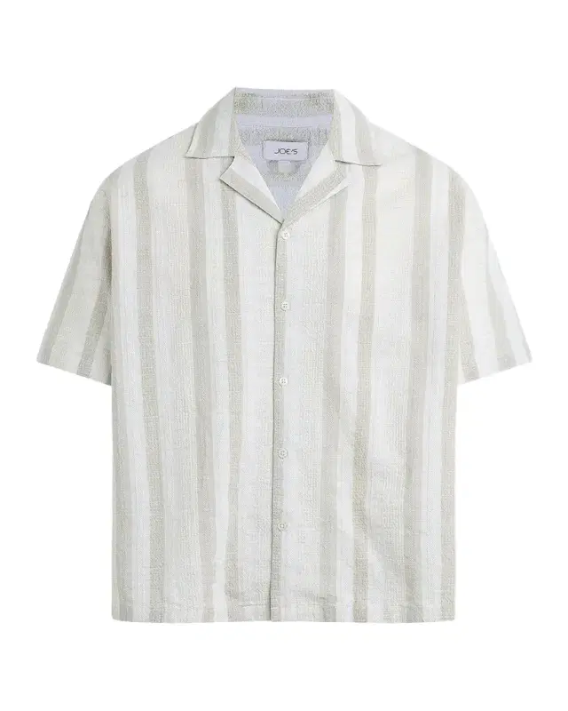 Men 's Dobby Stripe Cotton and Linen Cabana Shirt