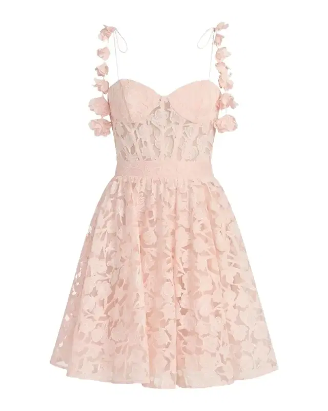 Mac Duggal Floral Lace Bustier Fit-&-Flare Mini Dress