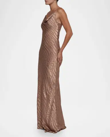 L'AGENCE Christine Cowl-Neck Burnout Satin Gown | Thumbnail 4 L'AGENCE Christine Cowl-Neck Burnout Satin Gown | Thumbnail 4