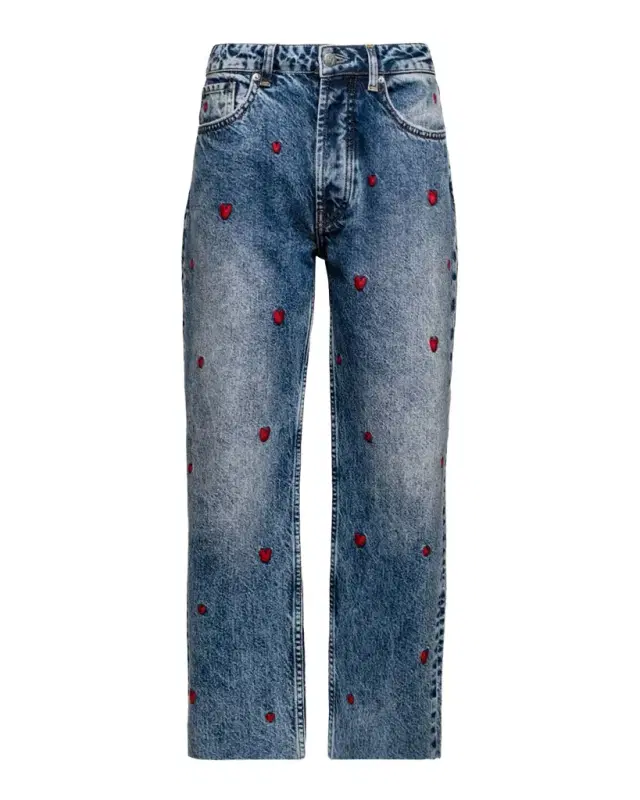 Frances Valentine Andy Sweetheart Heart-Embroidered Crop Jeans