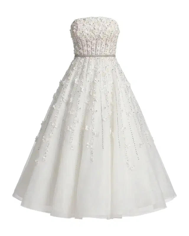 Mac Duggal Strapless Beaded Fit-&-Flare Midi Dress