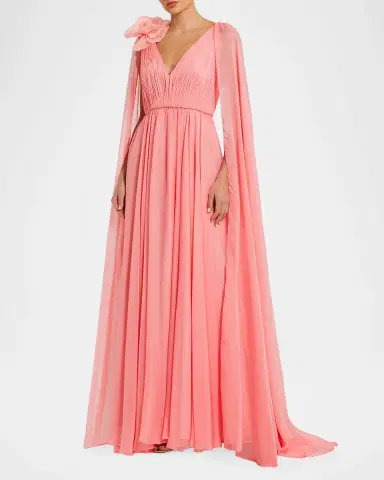 Mac Duggal Cape-Sleeve Chiffon Gown | Thumbnail 2