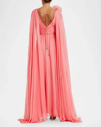 Mac Duggal Cape-Sleeve Chiffon Gown | Thumbnail 3