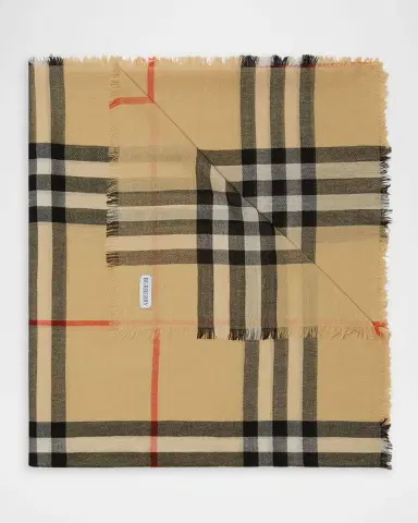 Burberry Check Lightweight Wool Scarf | Thumbnail 4 Burberry Check Lightweight Wool Scarf | Thumbnail 4