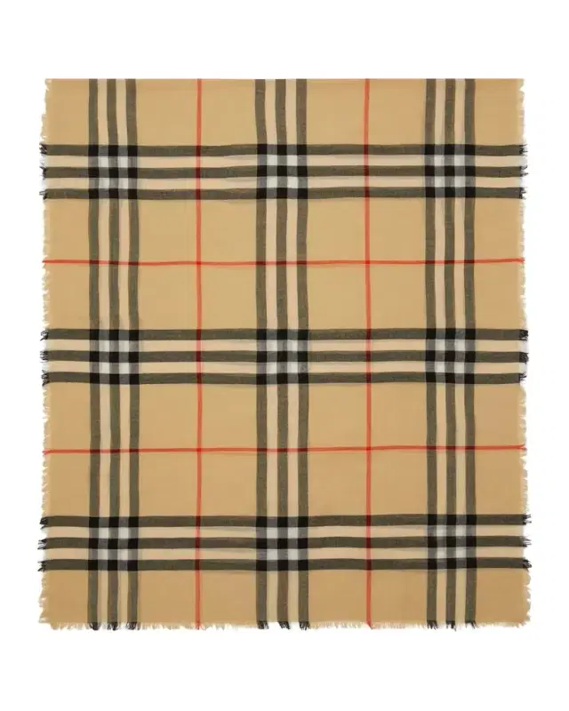 Check Lightweight Wool Scarf