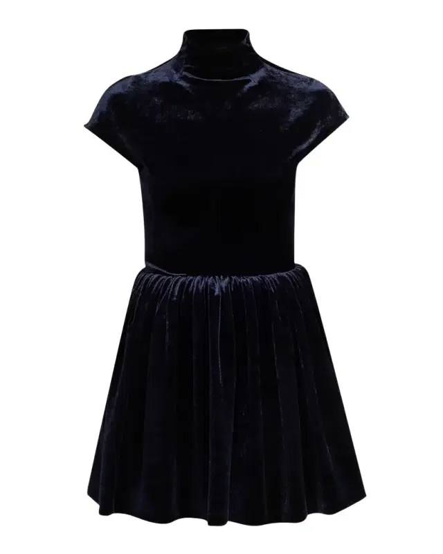 Mock-Neck Velvet Fit-And-Flare Mini Dress