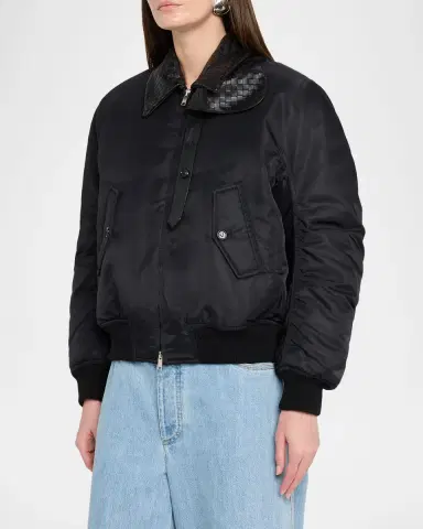 Bottega Veneta Intrecciato Collar Blouson Bomber Jacket | Thumbnail 4 Bottega Veneta Intrecciato Collar Blouson Bomber Jacket | Thumbnail 4