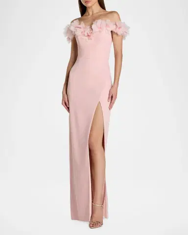 Mac Duggal Off-Shoulder Crepe Column Gown | Thumbnail 2 Mac Duggal Off-Shoulder Crepe Column Gown | Thumbnail 2