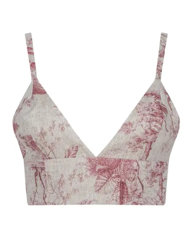 Kaori Etoile-Print Linen Bralette Top
