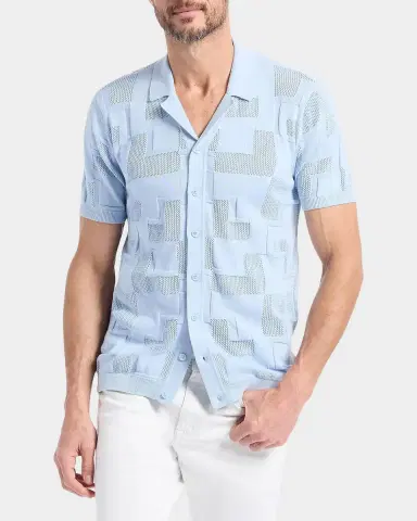 Robert Graham Men's Drayford Geometric Cotton Knit Short-Sleeve Sweater | Thumbnail 4 Robert Graham Men's Drayford Geometric Cotton Knit Short-Sleeve Sweater | Thumbnail 4