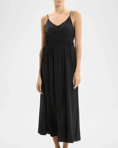 Theory Gathered Drawstring-Waist Midi Dress | Thumbnail 4 Theory Gathered Drawstring-Waist Midi Dress | Thumbnail 4