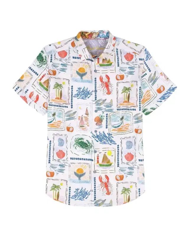 Men 's Isla Vista Textured-Cotton Short-Sleeve Shirt