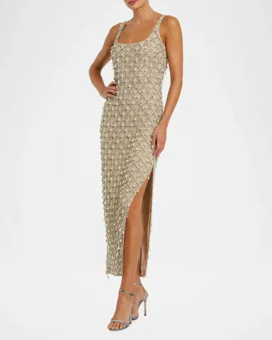 Mac Duggal Sleeveless Beaded Bodycon Mesh Midi Dress | Thumbnail 2 Mac Duggal Sleeveless Beaded Bodycon Mesh Midi Dress | Thumbnail 2