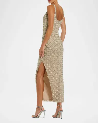 Mac Duggal Sleeveless Beaded Bodycon Mesh Midi Dress | Thumbnail 3 Mac Duggal Sleeveless Beaded Bodycon Mesh Midi Dress | Thumbnail 3
