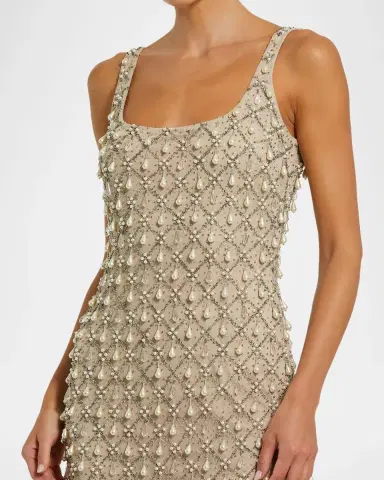 Mac Duggal Sleeveless Beaded Bodycon Mesh Midi Dress | Thumbnail 4 Mac Duggal Sleeveless Beaded Bodycon Mesh Midi Dress | Thumbnail 4