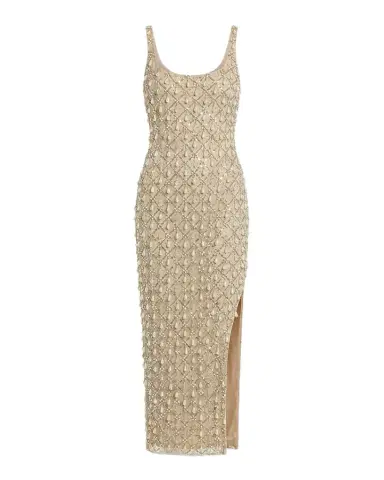 Mac Duggal Sleeveless Beaded Bodycon Mesh Midi Dress | Thumbnail 1 Mac Duggal Sleeveless Beaded Bodycon Mesh Midi Dress | Thumbnail 1