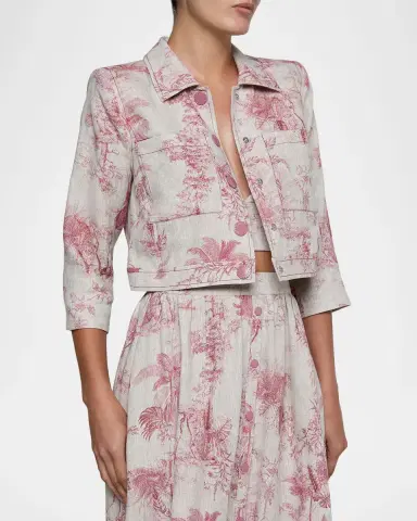 L'Agence Eda Cropped Etoile-Print Linen Jacket | Thumbnail 4 L'Agence Eda Cropped Etoile-Print Linen Jacket | Thumbnail 4