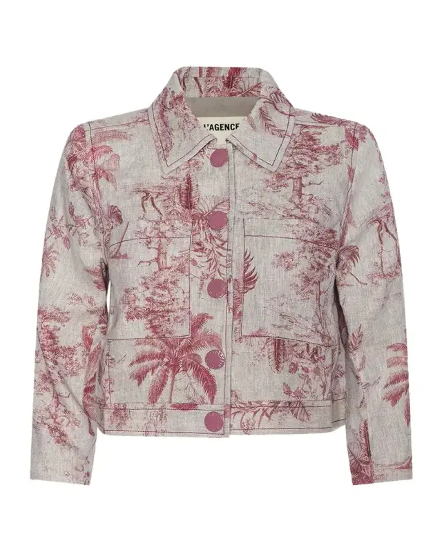 L 'Agence Eda Cropped Etoile-Print Linen Jacket