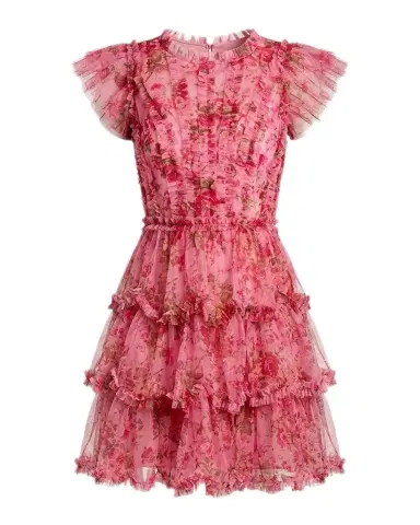 Mac Duggal Ruffled Floral Cap-Sleeve Mesh Mini Dress | Thumbnail 1 Mac Duggal Ruffled Floral Cap-Sleeve Mesh Mini Dress | Thumbnail 1