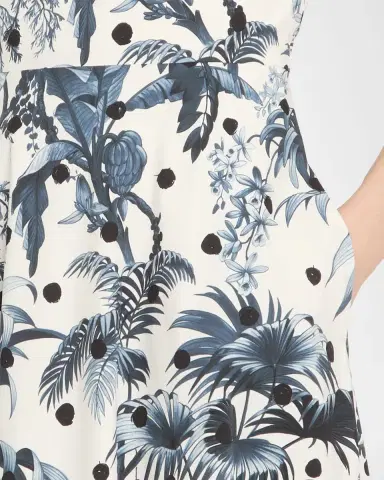 Oscar de la Renta Short-Sleeve Dotted Palm Print Poplin Midi Dress | Thumbnail 4
