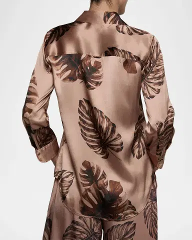 L'AGENCE Dani Leaf-Print Silk Charmeuse Blouse | Thumbnail 3 L'AGENCE Dani Leaf-Print Silk Charmeuse Blouse | Thumbnail 3