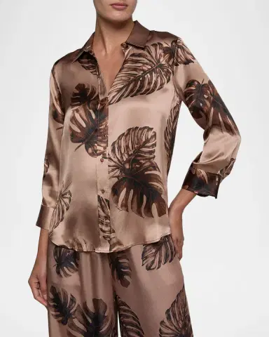 L'AGENCE Dani Leaf-Print Silk Charmeuse Blouse | Thumbnail 4 L'AGENCE Dani Leaf-Print Silk Charmeuse Blouse | Thumbnail 4