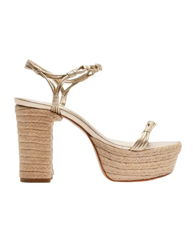 Schutz 0mm Nara Metallic Leather Espadrille Platform Sandals