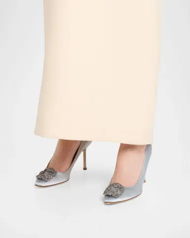 Manolo Blahnik 90mm Hangisi Satin Pumps with Crystal Buckle | Thumbnail 2