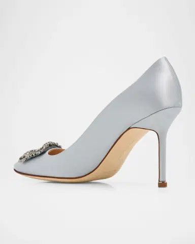 Manolo Blahnik 90mm Hangisi Satin Pumps with Crystal Buckle | Thumbnail 4
