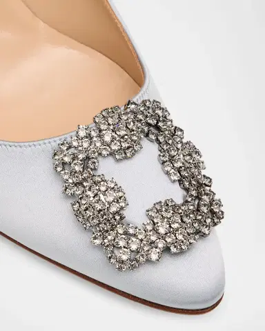 Manolo Blahnik 90mm Hangisi Satin Pumps with Crystal Buckle | Thumbnail 5